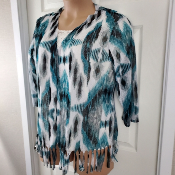 Easywear by Chico's Fringed Semi-Sheer Open Front Cardigan - Picture 3 of 9